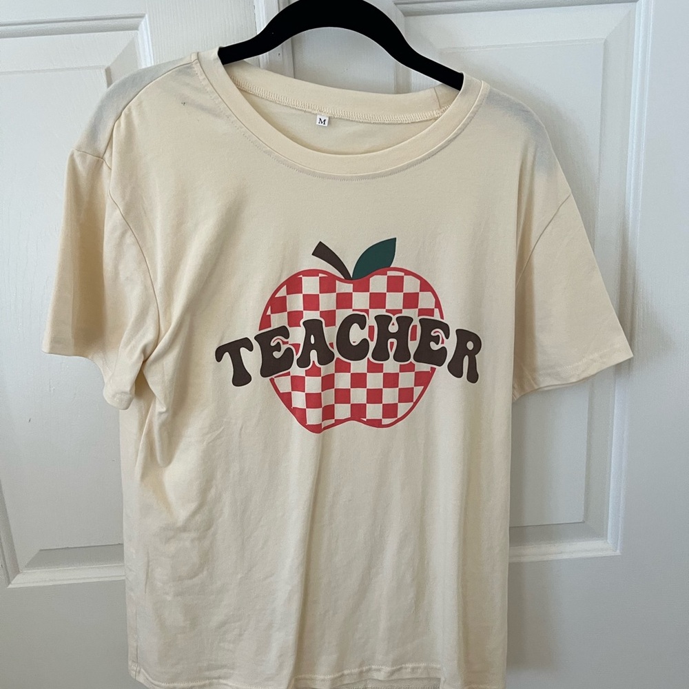 Cream Teacher Graphic Kids T-Shirt